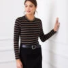 Stripe Long Sleeve Crewneck Top -Karen Kane Store 3L20403 BBR karenkane 2025 Fall 00 3