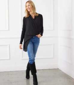 Contrast Double Layer Wrap Top -Karen Kane Store 3L25012 BLK karenkane 2025 fall 00 4