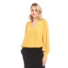Petite Size Puff Sleeve V-Neck Top -Karen Kane Store 3L25018P GOL karenkane 2025 fall 00 2