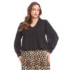 Plus Size Puff Sleeve V-Neck Top -Karen Kane Store 3L25018W BLK karenkane 2025 fall 00 1