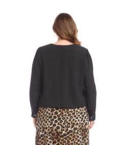 Plus Size Puff Sleeve V-Neck Top -Karen Kane Store 3L25018W BLK karenkane 2025 fall 00 3
