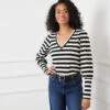 Petite Size Stripe Bishop Sleeve V-Neck Top