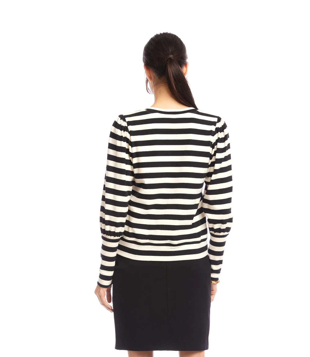 Petite Size Stripe Bishop Sleeve V-Neck Top 7 Petite Size Stripe Bishop Sleeve V-Neck Top - Image 5