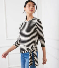 Stripe 3/4 Sleeve Side-Tie Top -Karen Kane Store 3L26800 OWA karenkane 2025 fall 00 2