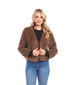 Reversible Faux Fur Jacket -Karen Kane Store 3L33400 BRO karenkane 2025 fall 00 7