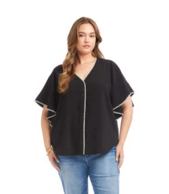 Plus Size Flutter Sleeve Edge Stitch Top