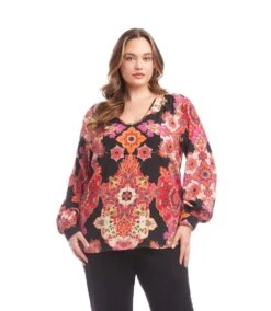 Plus Size Long Sleeve Shirred Blouse