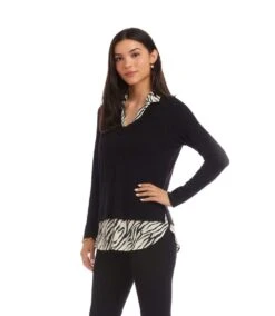 Layered Contrast Zebra Sweater -Karen Kane Store 3L43009 BLK karenkane 2025 fall 00 2