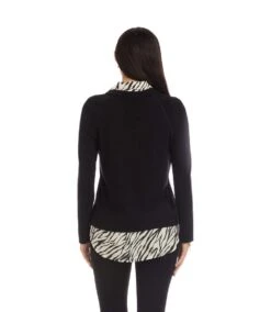 Layered Contrast Zebra Sweater -Karen Kane Store 3L43009 BLK karenkane 2025 fall 00 3