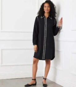 Long Sleeve Edge Stitch Shirtdress -Karen Kane Store 3L46006 BKA karenkane 2025 fall 00 1