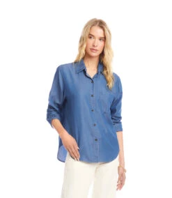Ruched 3/4 Sleeve Button-Up Shirt -Karen Kane Store 3L46500 CHA karenkane 2025 fall 00 2
