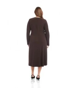 Plus Size Kate V-Neck Midi Travel Dress -Karen Kane Store 3L51500W BRO karenkane 2025 fall 00 3