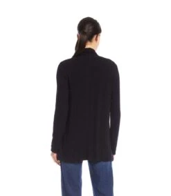Petite Size Long Sleeve Ribbed Drape Front Cardigan -Karen Kane Store 3L56011P BLK karenkane 2025 fall 00 3