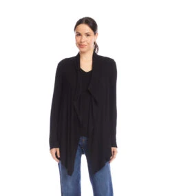 Long Sleeve Ribbed Drape Front Cardigan -Karen Kane Store 3L56011 BLK karenkane 2025 fall 00 1