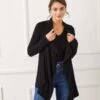 Long Sleeve Ribbed Drape Front Cardigan -Karen Kane Store 3L56011 BLK karenkane 2025 fall 00 5 1