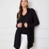 Petite Size Long Sleeve Ribbed Drape Front Cardigan 2 Petite Size Long Sleeve Ribbed Drape Front Cardigan -Karen Kane Store 3L56017 BLK 00