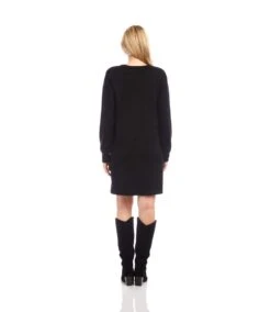 Petite Size Long Sleeve V-Neck Button Detail Dress -Karen Kane Store 3L57519 BLK karenkane 2025 fall 00 8 1