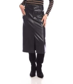 Faux Leather Midi Skirt -Karen Kane Store 3L69900 BLK karenkane 2025 Fall 00 1