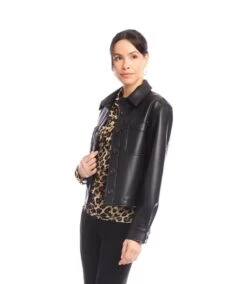 Faux Leather Cropped Jacket -Karen Kane Store 3L69901 BLK karenkane 2025 fall 00 8