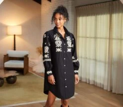 Blouson Sleeve Rope Stitch Shirtdress 17 Blouson Sleeve Rope Stitch Shirtdress -Karen Kane Store 3L70136 BKTN karenkane 2025 fall 00 1