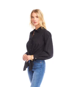 Long Sleeve Embellished Collar Tie-Front Top -Karen Kane Store 3L70256 blk karenkane 2025 fall 00 5