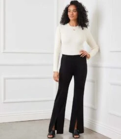 Faux Suede Front Slit Pants -Karen Kane Store 3L71511 BLK karenkane 2025 fall 00 2