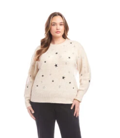 Plus Size Embroidered Stars Sweater