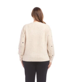 Plus Size Embroidered Stars Sweater -Karen Kane Store 3L89129W OAT karenkane 2025 fall 00 3