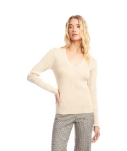 Ribbed V-Neck Sweater -Karen Kane Store 3L89169 ACR karenkane 2025 fall 00 1