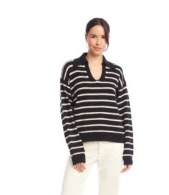Stripe Polo Sweater -Karen Kane Store 3L89974 BEC karenkane 2025 fall 00 3