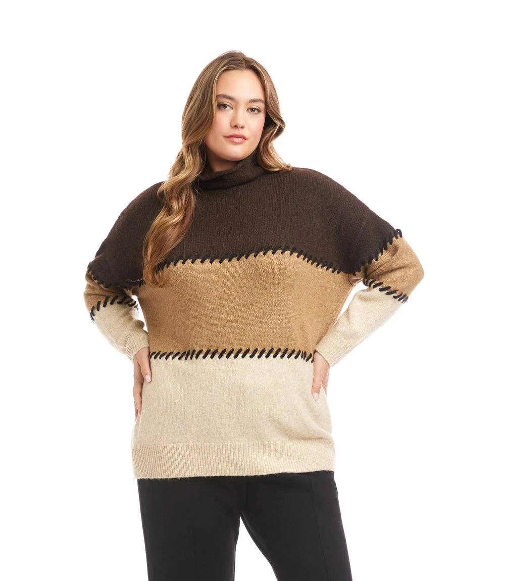 Plus Size Contrast Stitch Mock Neck Colorblock Sweater 3 Plus Size Contrast Stitch Mock Neck Colorblock Sweater