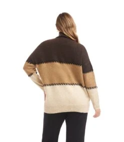 Plus Size Contrast Stitch Mock Neck Colorblock Sweater 8 Plus Size Contrast Stitch Mock Neck Colorblock Sweater -Karen Kane Store 3L89983W NUL karenkane 2025 fall 00 3