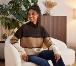 Contrast Stitch Mock Neck Colorblock Sweater -Karen Kane Store 3L89983 MUL karenkane 2025 fall 00 1