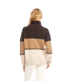 Petite Size Contrast Stitch Mock Neck Colorblock Sweater -Karen Kane Store 3L89983 MUL karenkane 2025 fall 00 10 1