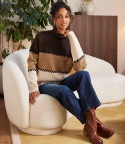 Contrast Stitch Mock Neck Colorblock Sweater -Karen Kane Store 3L89983 MUL karenkane 2025 fall 00 3