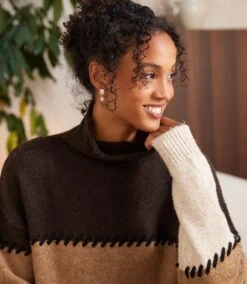 Contrast Stitch Mock Neck Colorblock Sweater -Karen Kane Store 3L89983 MUL karenkane 2025 fall 00 4