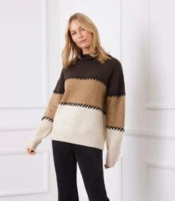 Contrast Stitch Mock Neck Colorblock Sweater -Karen Kane Store 3L89983 MUL karenkane 2025 fall 00 5
