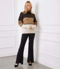 Contrast Stitch Mock Neck Colorblock Sweater -Karen Kane Store 3L89983 MUL karenkane 2025 fall 00 6