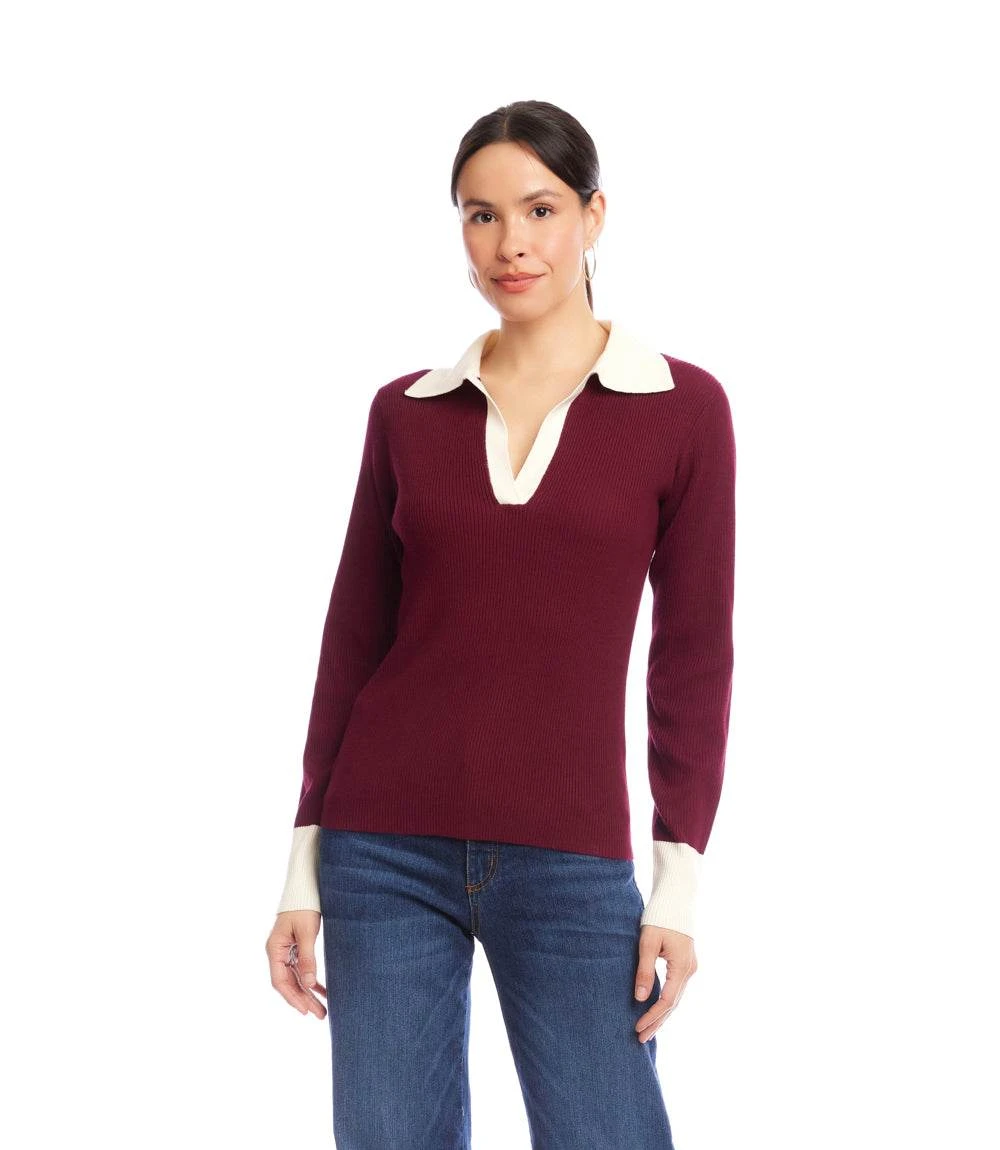 Contrast Ribbed Polo Sweater 4 Contrast Ribbed Polo Sweater - Image 2