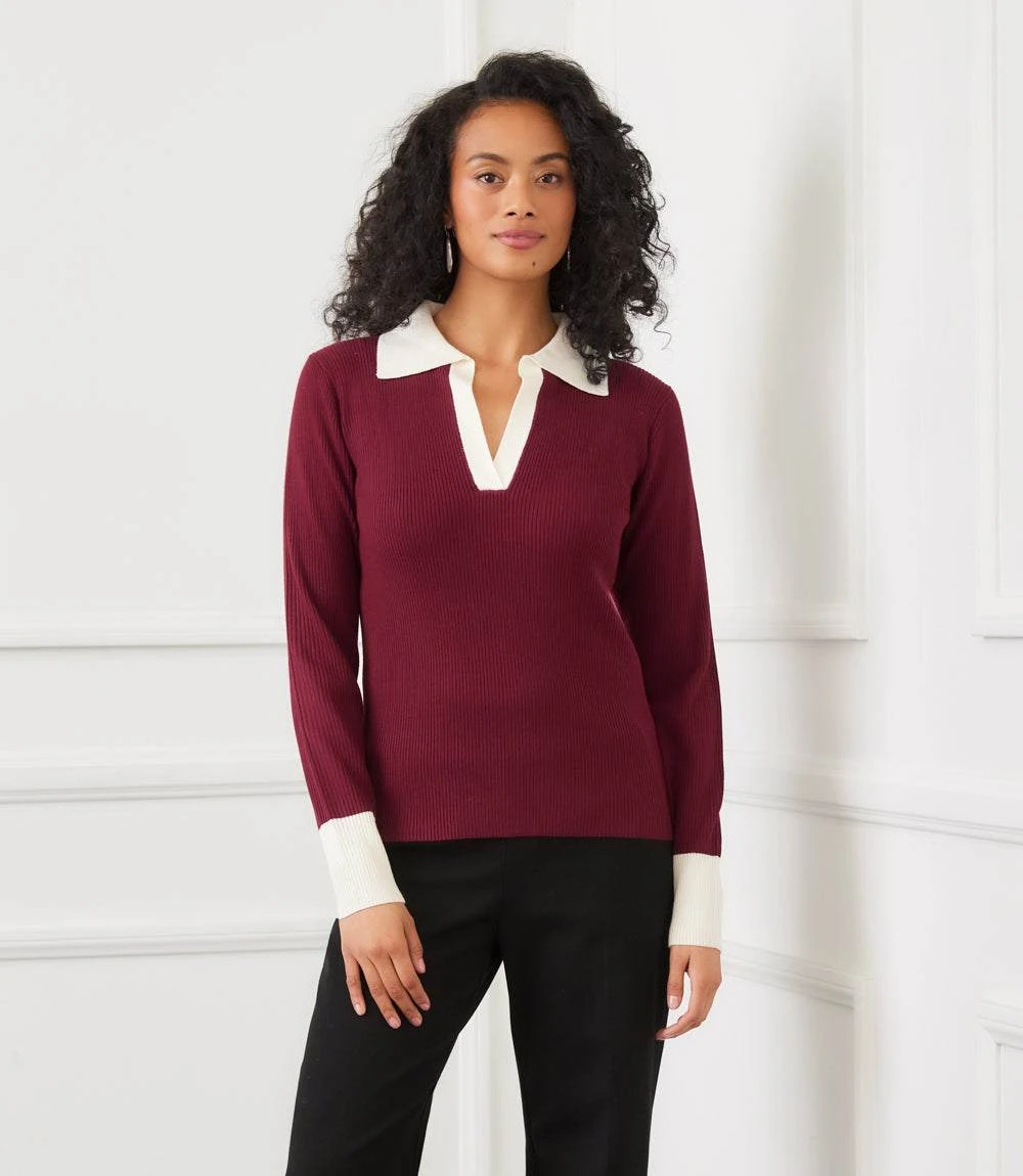 Contrast Ribbed Polo Sweater 7 Contrast Ribbed Polo Sweater - Image 5
