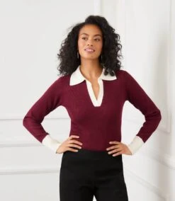 Contrast Ribbed Polo Sweater