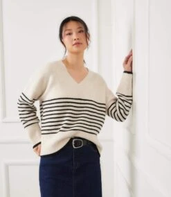 Stripe V-Neck Sweater -Karen Kane Store 3N89165 EBL karenkane 2025 fall 00 4
