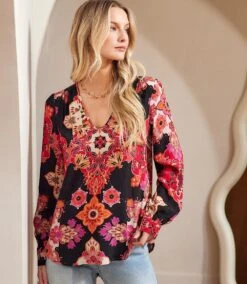 Long Sleeve Shirred Blouse -Karen Kane Store 47B79AB9 6783 4AFF A85F 0D4B36C3E5F8