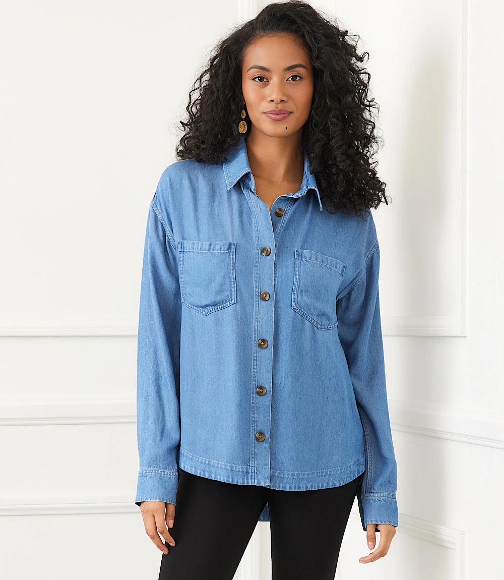 Long Sleeve Soft Denim Shirt Jacket 4 Long Sleeve Soft Denim Shirt Jacket - Image 2