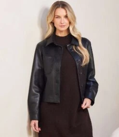 Faux Leather Cropped Jacket -Karen Kane Store 47FB1FD7 41B6 4327 B458 59F717674DC1 1