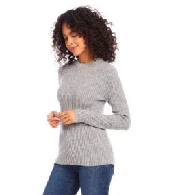 Wide Ribbed Crewneck Sweater -Karen Kane Store 4L89882 GRA karenkane 2024 winter 00 2
