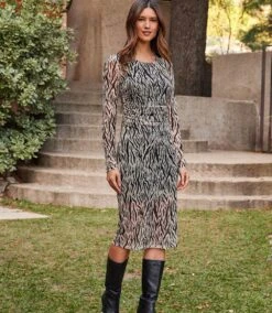 Side Shirred Midi Mesh Dress