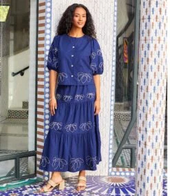 Embroidered Tiered Midi Skirt -Karen Kane Store 5FF069F8 AD3F 4091 B5BB 7551D42593D0