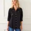 Long Sleeve Cutout Embroidery Shirt