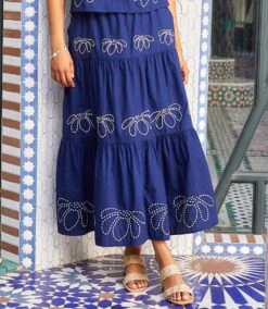 Embroidered Tiered Midi Skirt